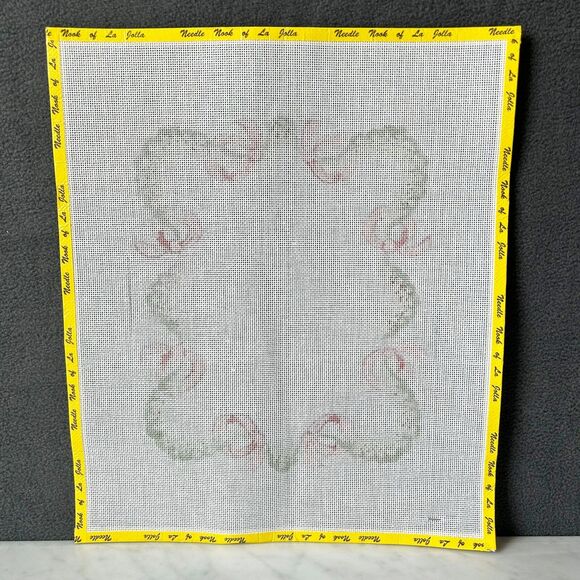 Rosalie Hand Painted Needlepoint Canvas Red Bows Berries Greenery M282-12" x 14" - Picture 4 of 6